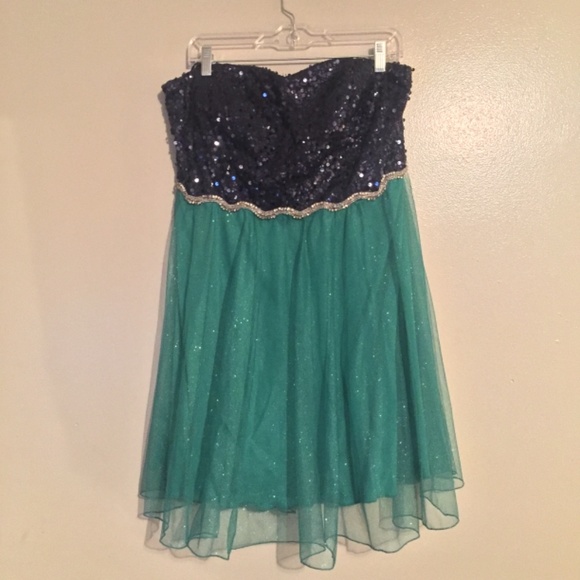 Deb homecoming formal dance sequins rhinestones glitter strapless dress SIZE 16 - Picture 5 of 11